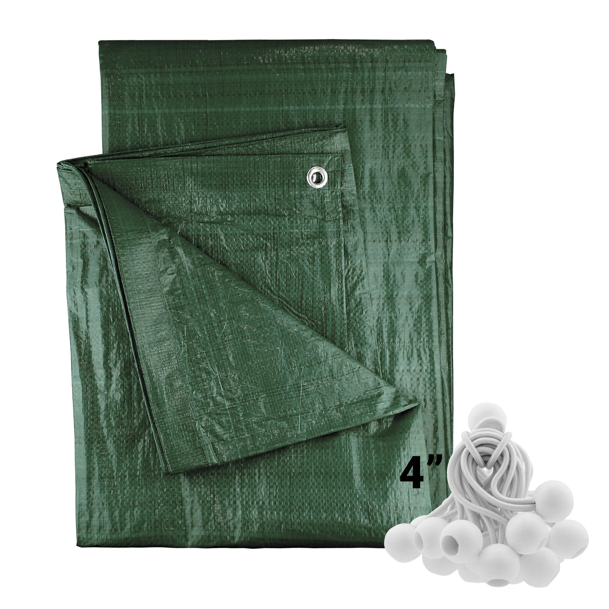 Green M-Grade Tarpaulin with 20 x 4" Bungee Balls (White)