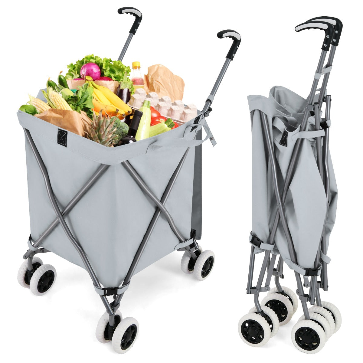 90L Folding Shopping Trolley with Removable Waterproof Bag and Cove-Black