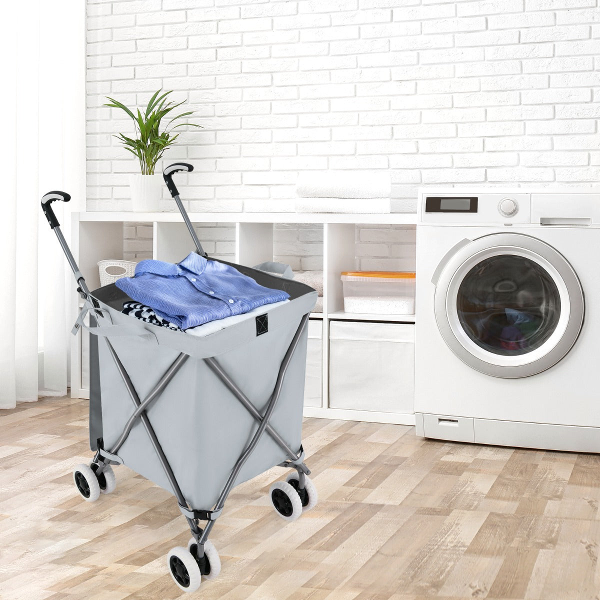 90L Folding Shopping Trolley with Removable Waterproof Bag and Cove-Black