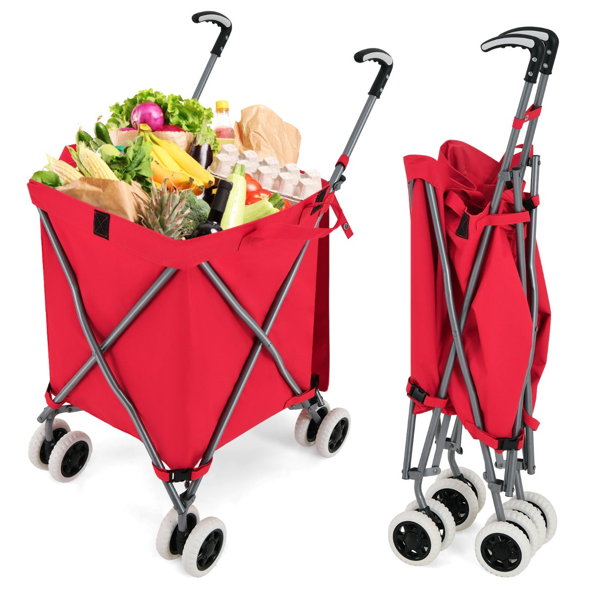 90L Folding Shopping Trolley with Removable Waterproof Bag and Cove-Black