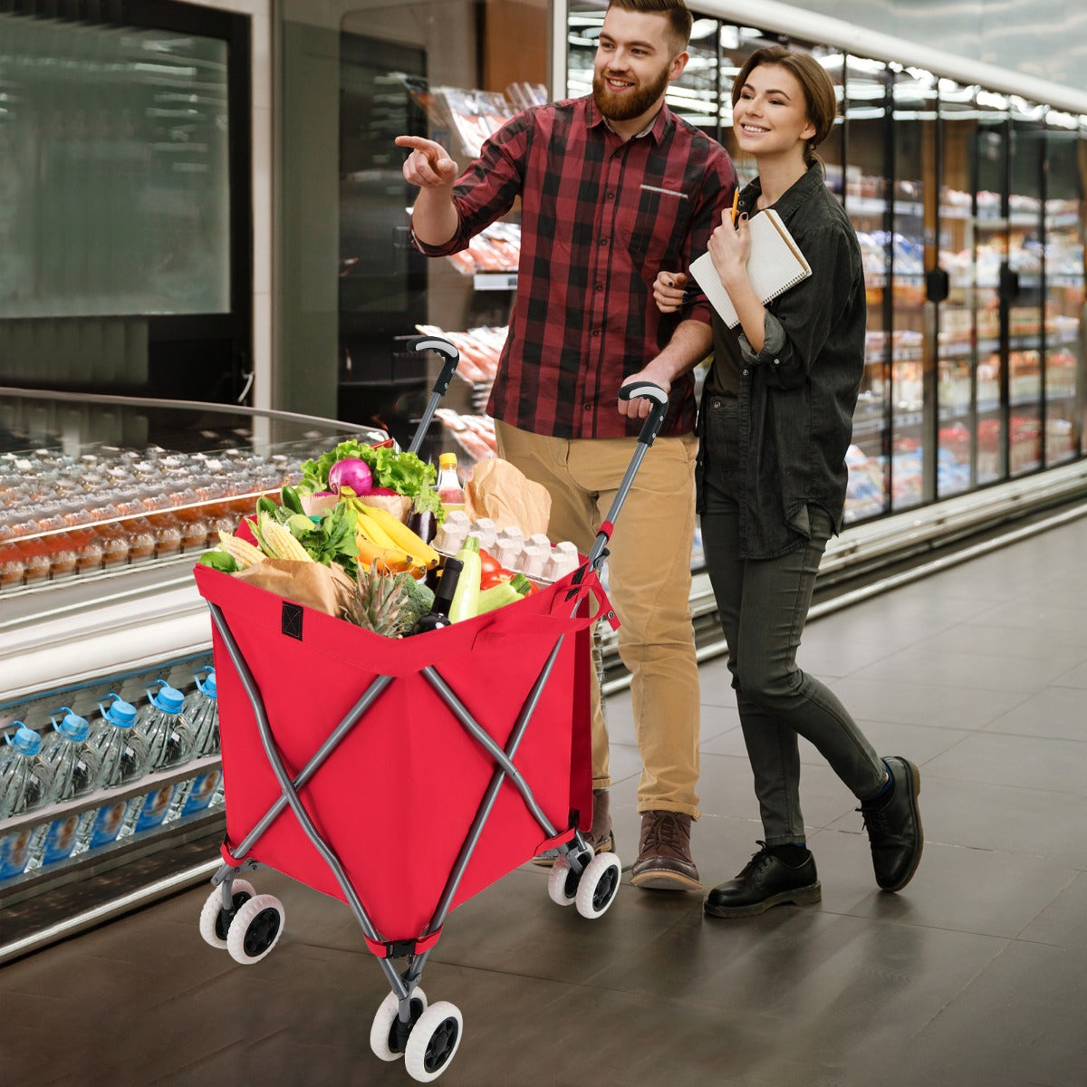 90L Folding Shopping Trolley with Removable Waterproof Bag and Cove-Black