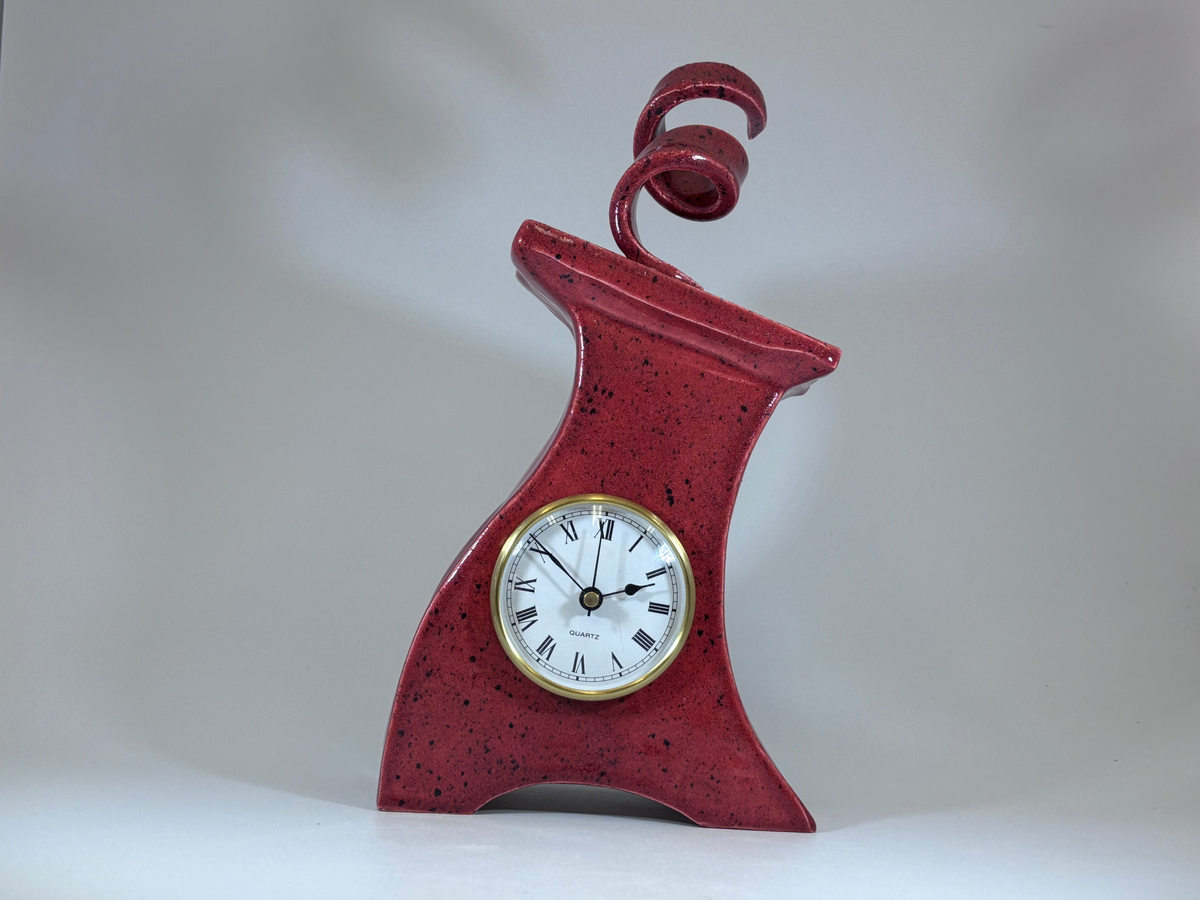 Ceramic Mantel Clock with Enclosed Face - Speckled Red