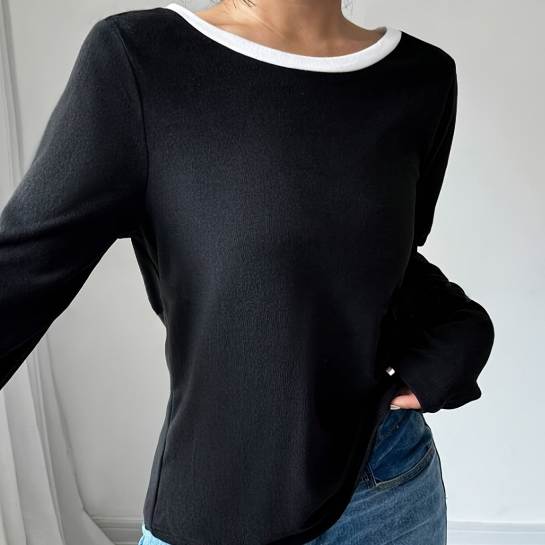 Women's Round Neck Long Sleeve Base Layer Top - Crew Neck Knit T-Shirt
