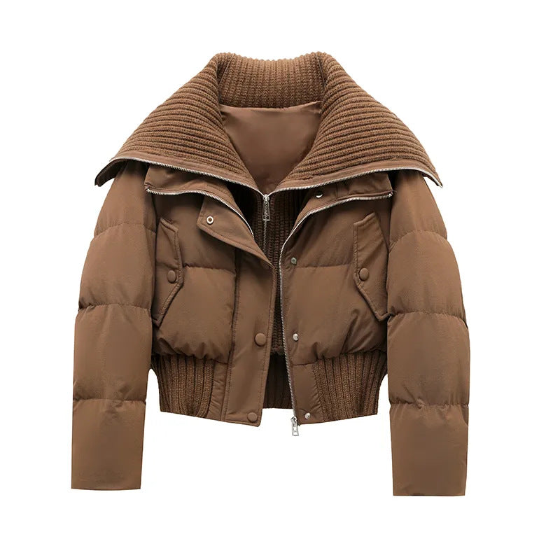 Designer Knit Patchwork Large Lapel Cotton Coat For Women