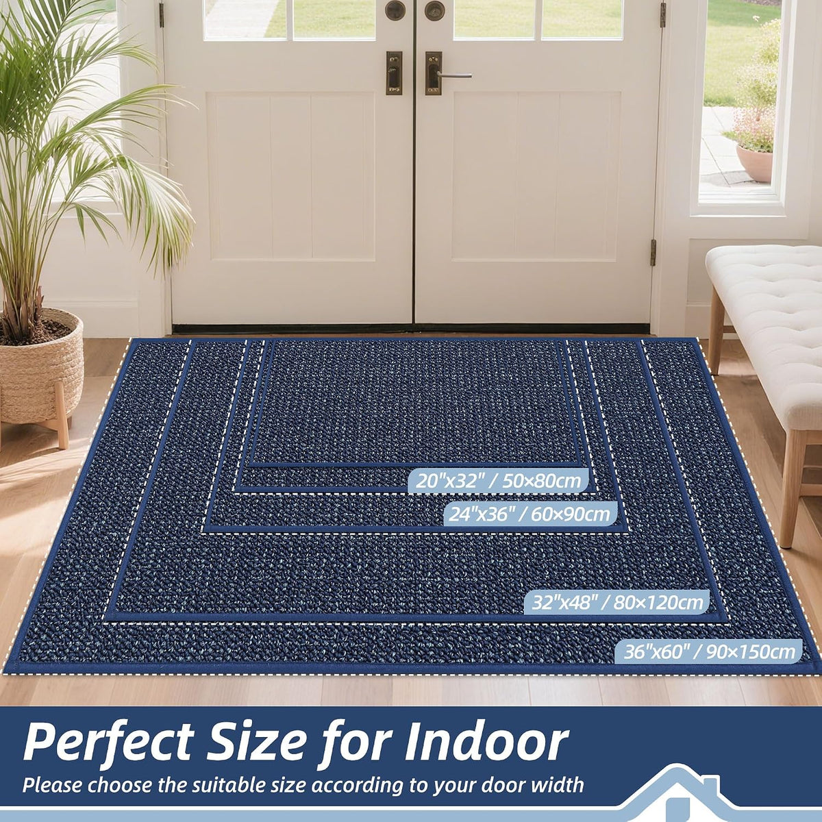 Indoor Doormat 90x150cm Dirt Trapper Non Slip Large Blue Door Mat BEQHAUSE Carpet