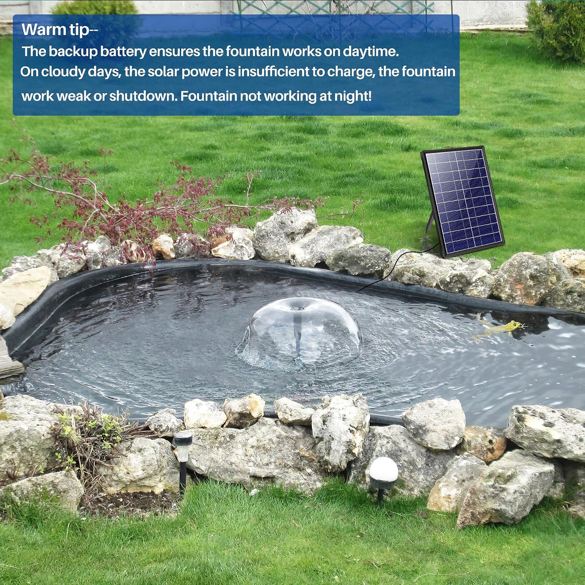 Solar Water Fountain 8W 3600mAh Battery Pump Garden Pond 600L Outdoor Biling