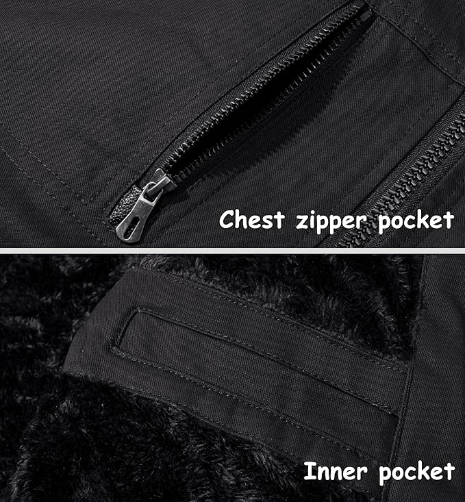 Mens Winter Coat Fleece Lined With Hood Black Outdoor Size L Kefitevd