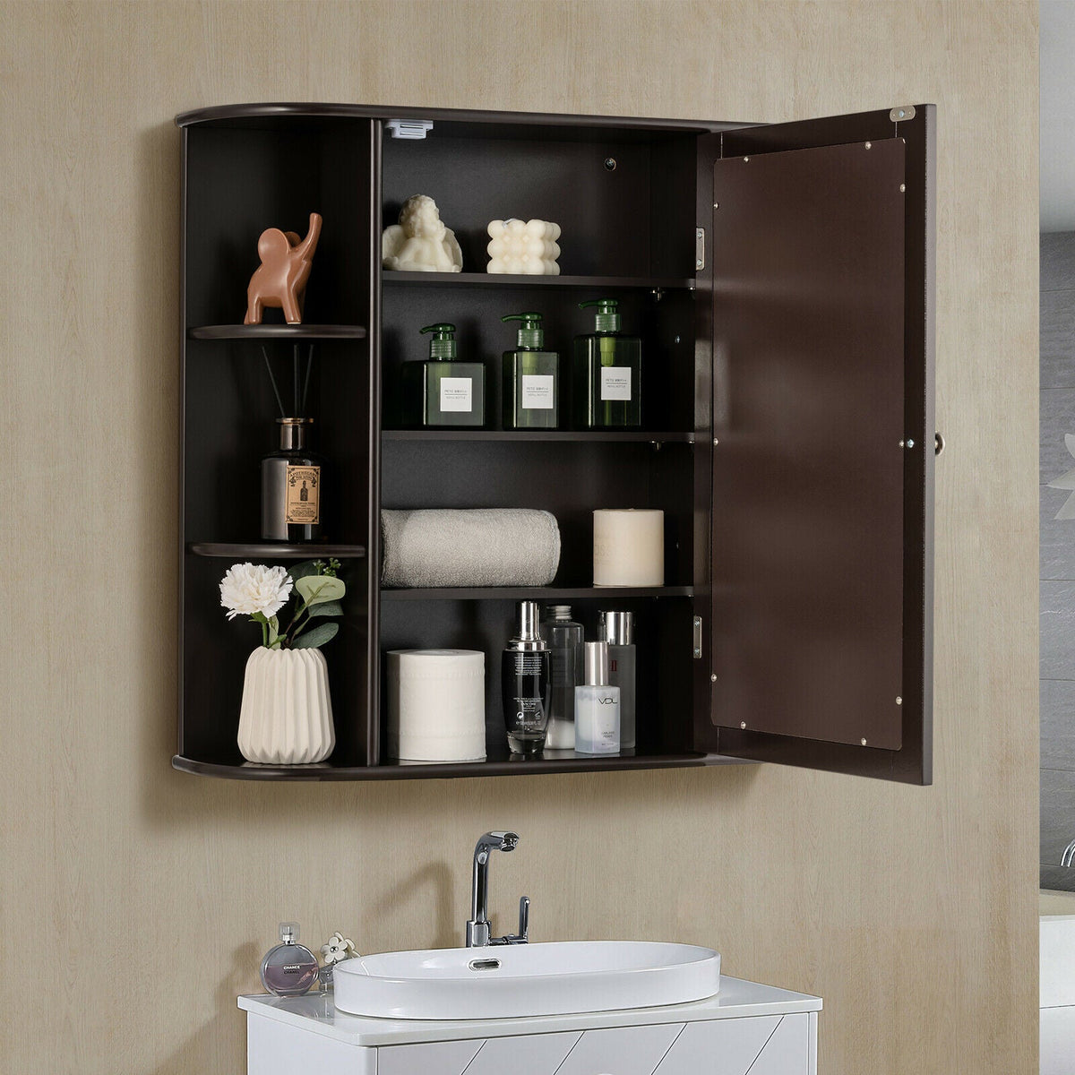 3-Tier Mirrored Wall Mounted Bathroom Cabinet-Grey