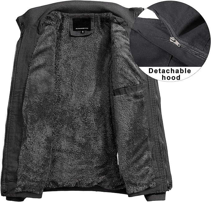 Mens Winter Coat Fleece Lined With Hood Black Outdoor Size L Kefitevd