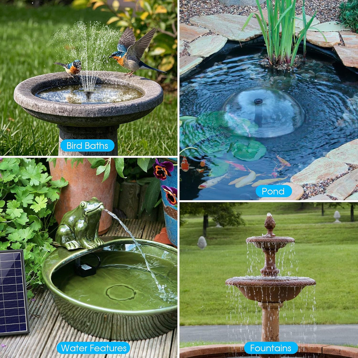 Solar Water Fountain 8W 3600mAh Battery Pump Garden Pond 600L Outdoor Biling