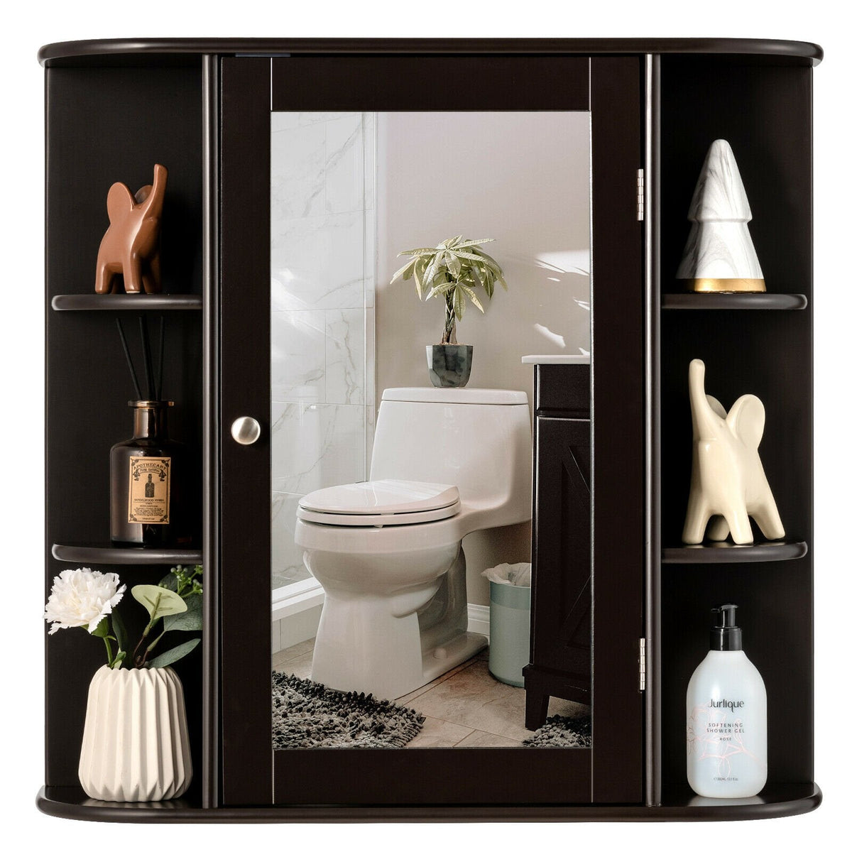 3-Tier Mirrored Wall Mounted Bathroom Cabinet-Grey