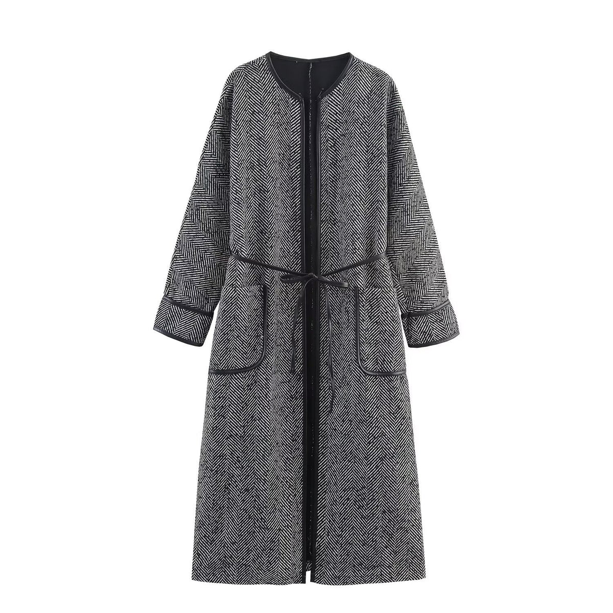British Style Fashionable Temperament Lace Waist Design Mid-length Coat