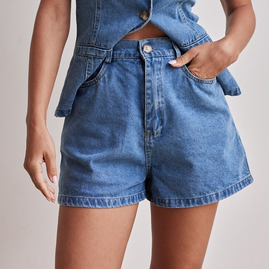 Denim Fashion Casual Sleeveless Women's Suit