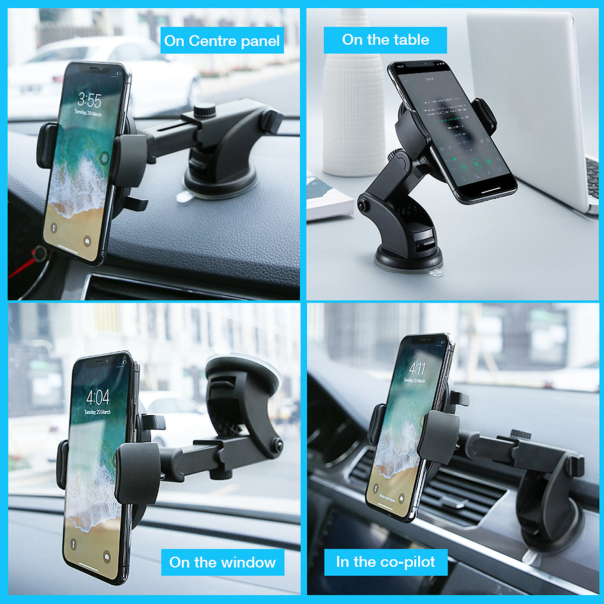 Telescopic Car Phone Holder - Long Rod Dashboard Suction Cup Mount