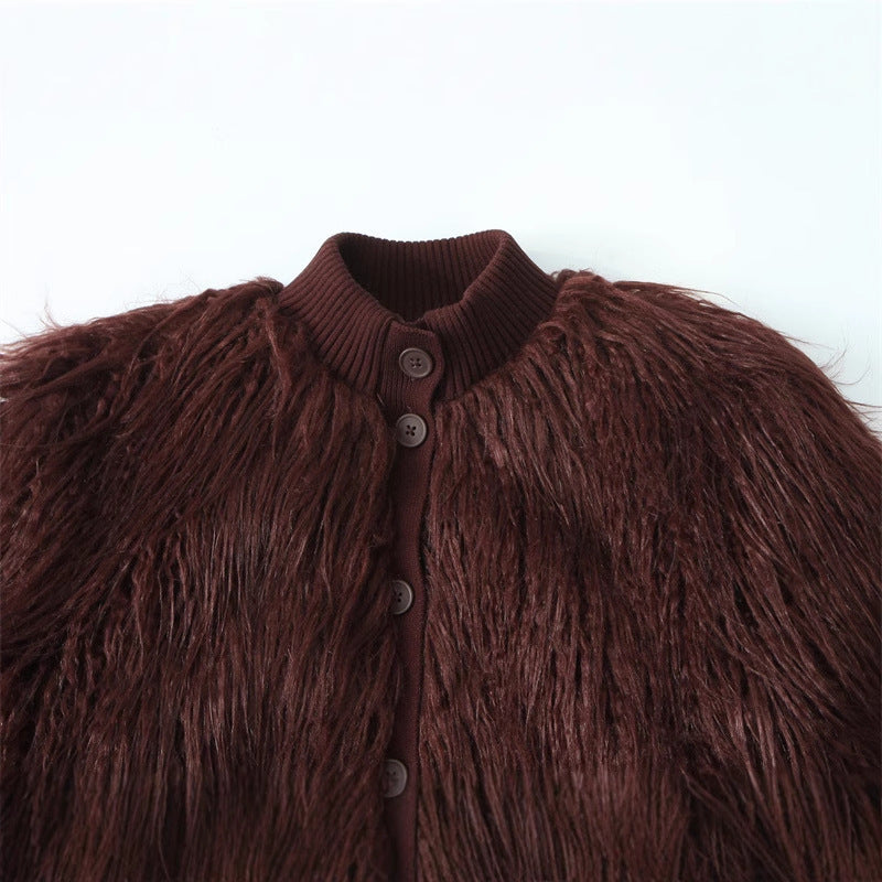 Fashion Temperament Women's Artificial Fur Effect Knitted Coat