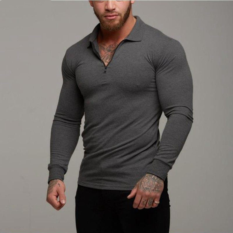 Men's Slim Long Sleeve Polo Shirt - Splash-Print Casual Top
