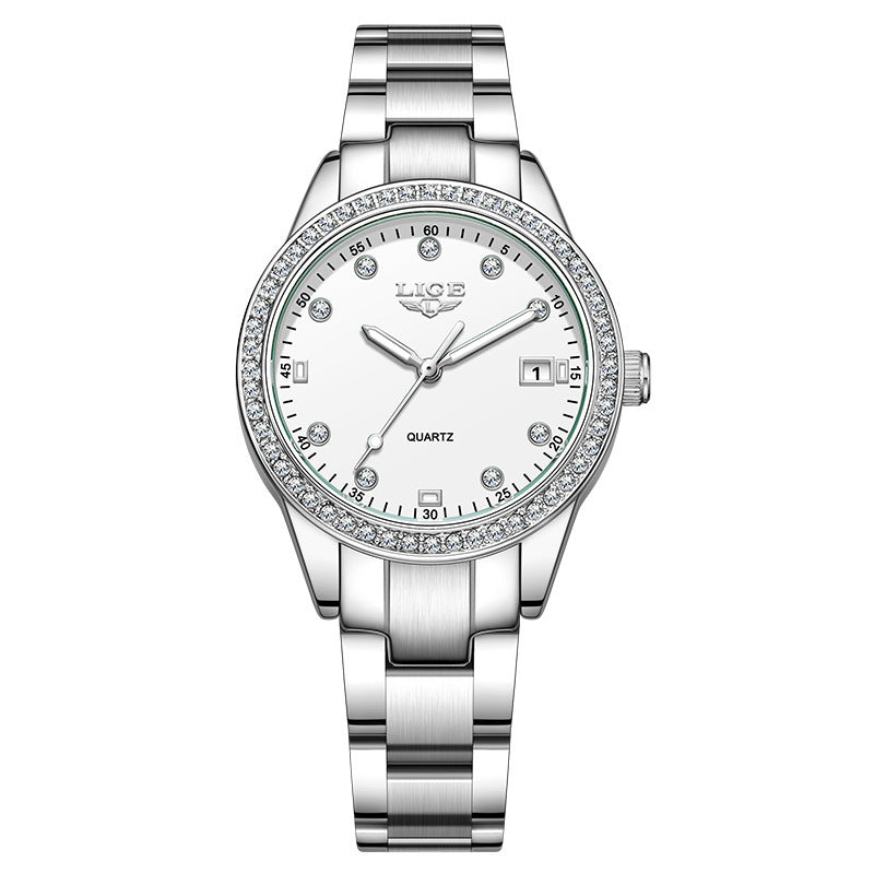 Fashion Girl Quartz Watch Diamond-encrusted Multifunctional Waterproof Luminous