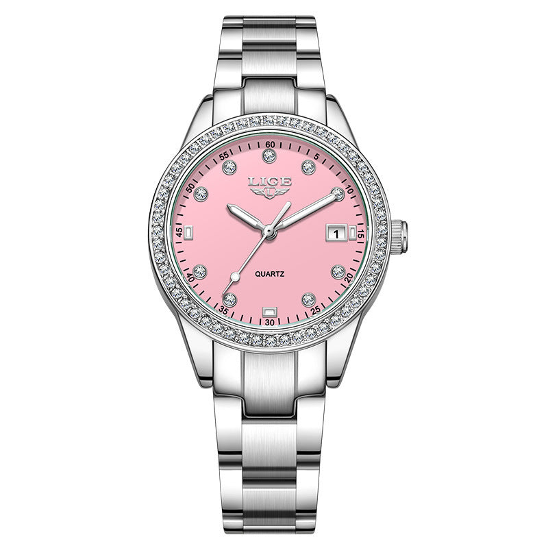 Fashion Girl Quartz Watch Diamond-encrusted Multifunctional Waterproof Luminous