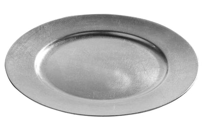 Set of Four 33cm Flat Style Silver Decorative Charger Plates | Dia