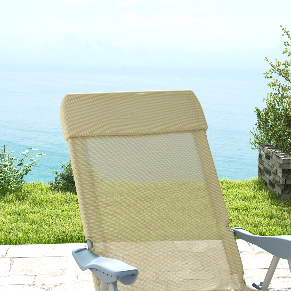 Outsunny Reclining Garden Chairs Set of 2 with 5-level Adjustable Backrest Beige