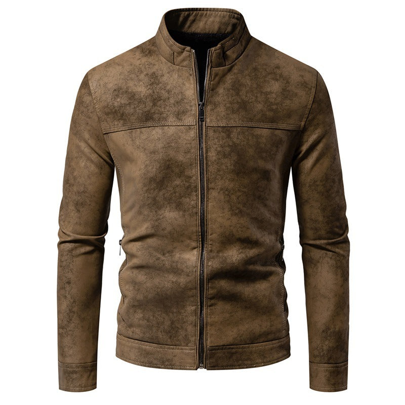 Men’s American-Style Retro Tie-Dyed Leather Jacket