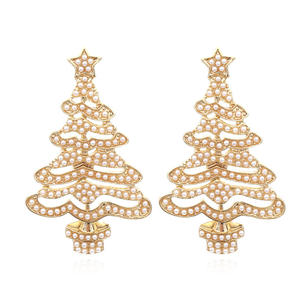 Hollow Out Christmas Tree Earrings With Diamonds