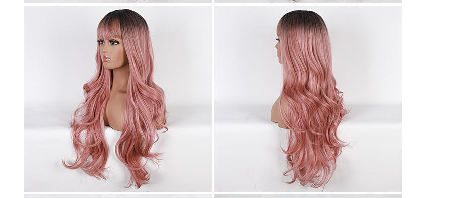 Long Curly Wig with Neat Fringe - Natural Look