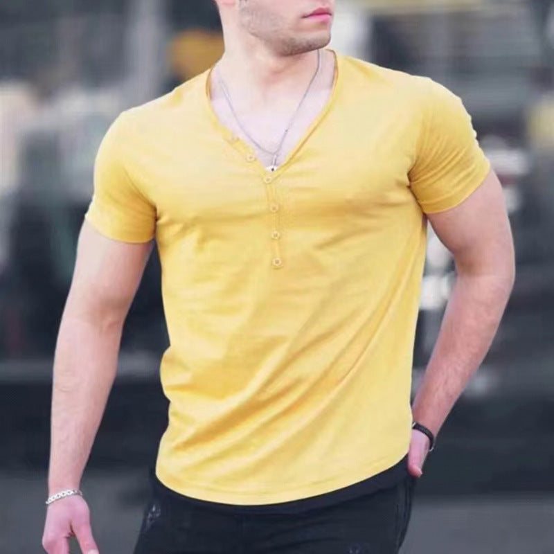 New Men's V-Neck Round Hem Casual Short Sleeve T-Shirt