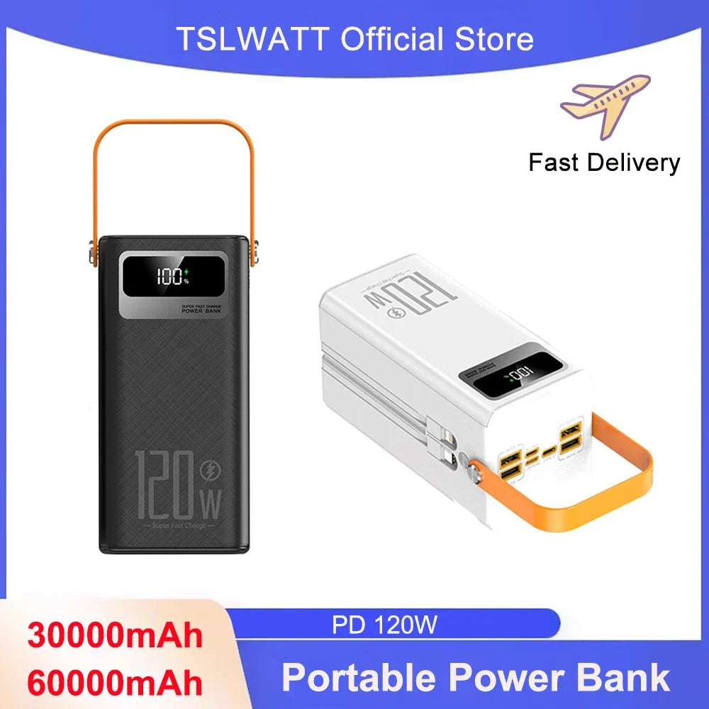 60000mAh Portable Power Bank - 120W Fast Charging Solar Generator for Camping Emergency Outdoor