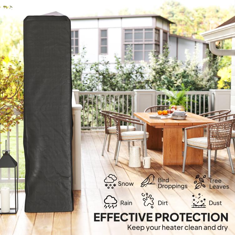 Heavy Duty Gas Pyramid Patio Heater Cover, Full Length Outdoor Heater Cover Protector, UPF 30+ Oxford Fabric with Zipper, Black