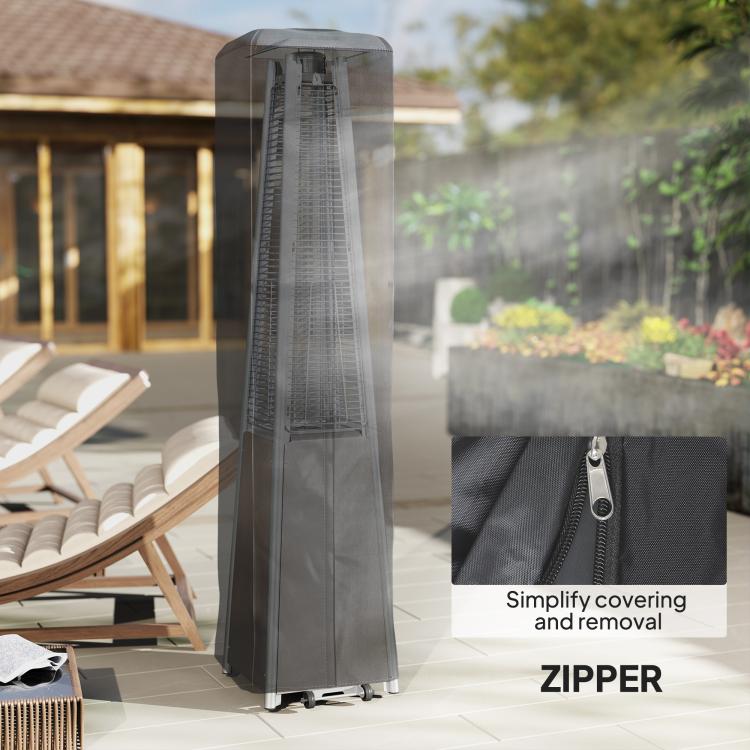 Heavy Duty Gas Pyramid Patio Heater Cover, Full Length Outdoor Heater Cover Protector, UPF 30+ Oxford Fabric with Zipper, Black