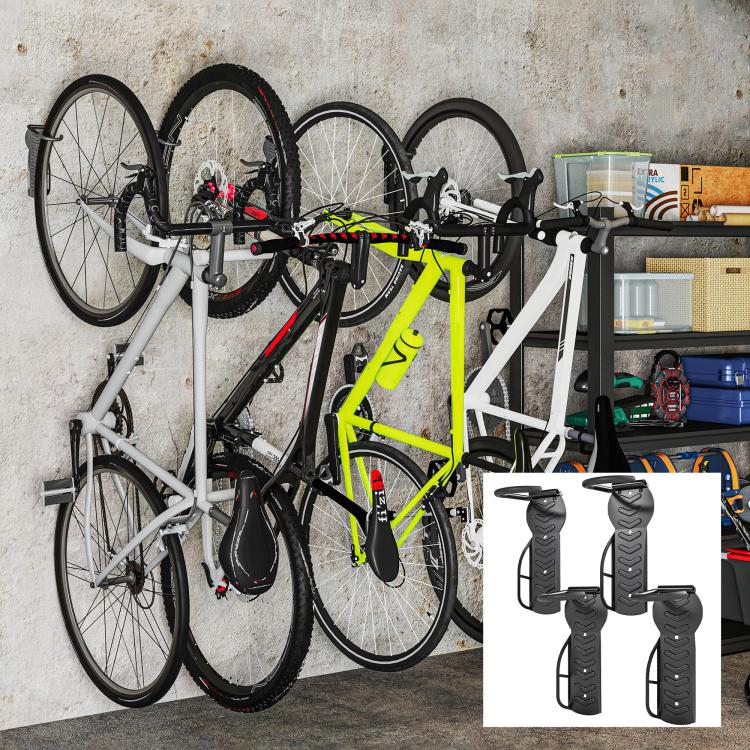 4 Pack Bike Rack, Wall Mounted Bicycle Hanger Hook, Foldable Garage Bike Wall Rack, Bicycle Storage Holder for Indoor Outdoor Use