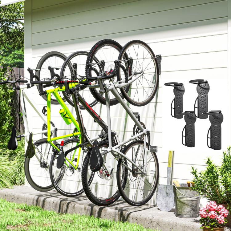 4 Pack Bike Rack, Wall Mounted Bicycle Hanger Hook, Foldable Garage Bike Wall Rack, Bicycle Storage Holder for Indoor Outdoor Use