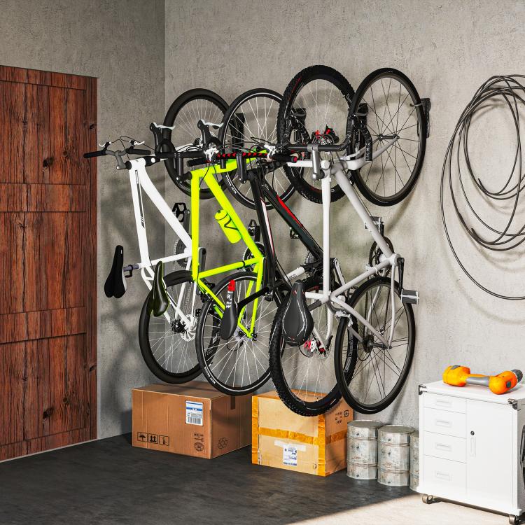 4 Pack Bike Rack, Wall Mounted Bicycle Hanger Hook, Foldable Garage Bike Wall Rack, Bicycle Storage Holder for Indoor Outdoor Use