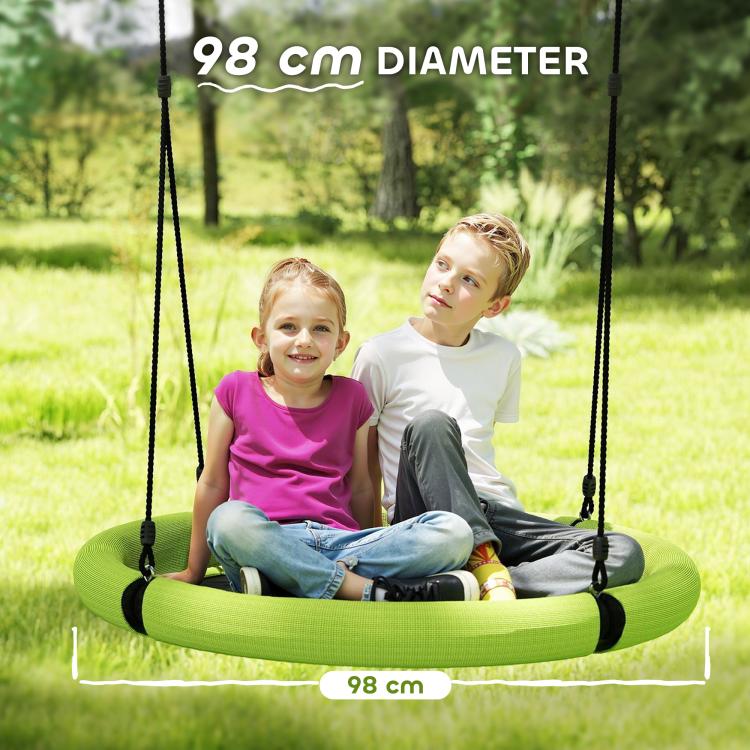 100cm Diameter Nest Seat for Kids with Height Adjustable Hanging Ropes for Outdoor, Playground, Garden, Green
