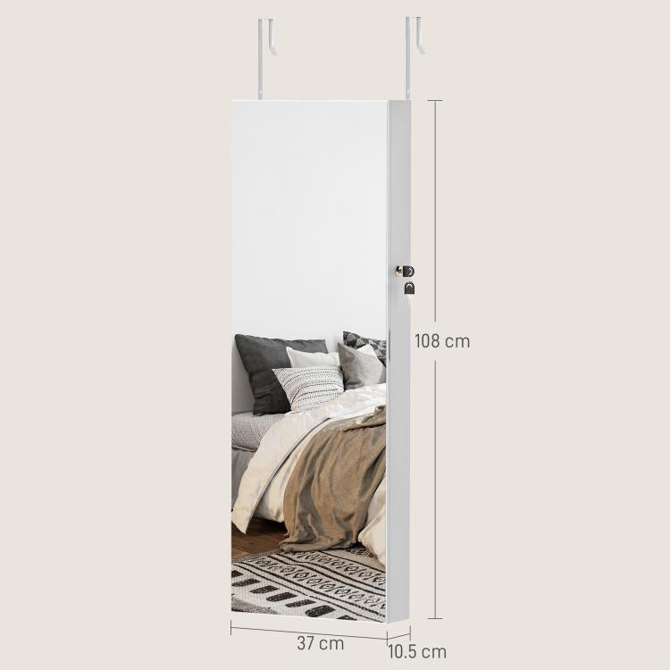 108 x 37cm Lockable Jewellery Cabinet, with LED Lights - White Surface and Pink Lining