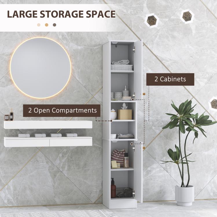 Tall Bathroom Storage Cabinet with Doors, Slim Bathroom Storage Unit with Adjustable Shelves, Freestanding Bathroom Storage Unit, White