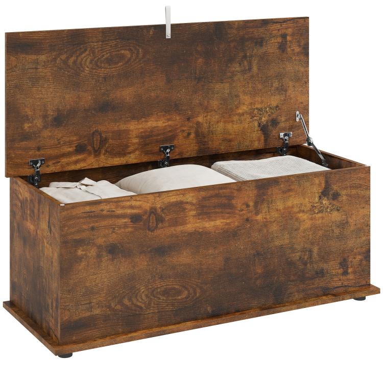 Storage Chest, Large 113L Blanket Box, Shoe Bench with Safety Hinged Lid, Storage Trunk, Bed End Bench for Bedroom, Hallway, Living room, Playroom, 100 x 40 x 40cm, Rustic Brown