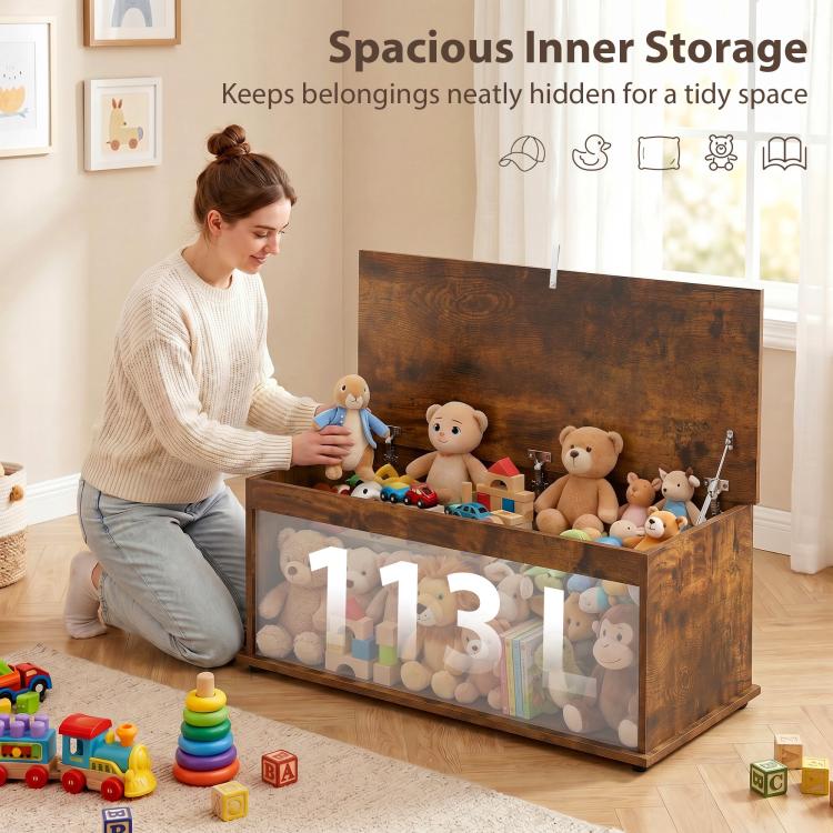 Storage Chest, Large 113L Blanket Box, Shoe Bench with Safety Hinged Lid, Storage Trunk, Bed End Bench for Bedroom, Hallway, Living room, Playroom, 100 x 40 x 40cm, Rustic Brown