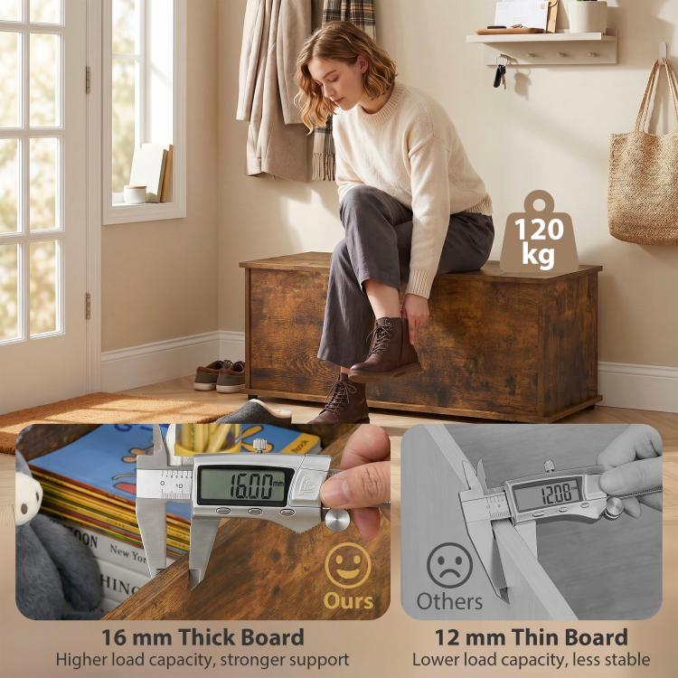 Storage Chest, Large 113L Blanket Box, Shoe Bench with Safety Hinged Lid, Storage Trunk, Bed End Bench for Bedroom, Hallway, Living room, Playroom, 100 x 40 x 40cm, Rustic Brown
