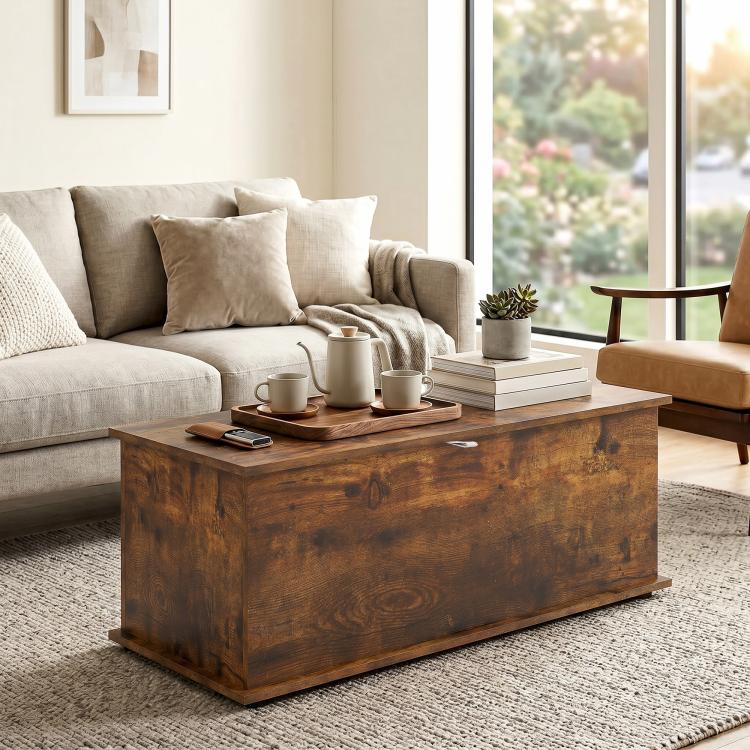 Storage Chest, Large 113L Blanket Box, Shoe Bench with Safety Hinged Lid, Storage Trunk, Bed End Bench for Bedroom, Hallway, Living room, Playroom, 100 x 40 x 40cm, Rustic Brown