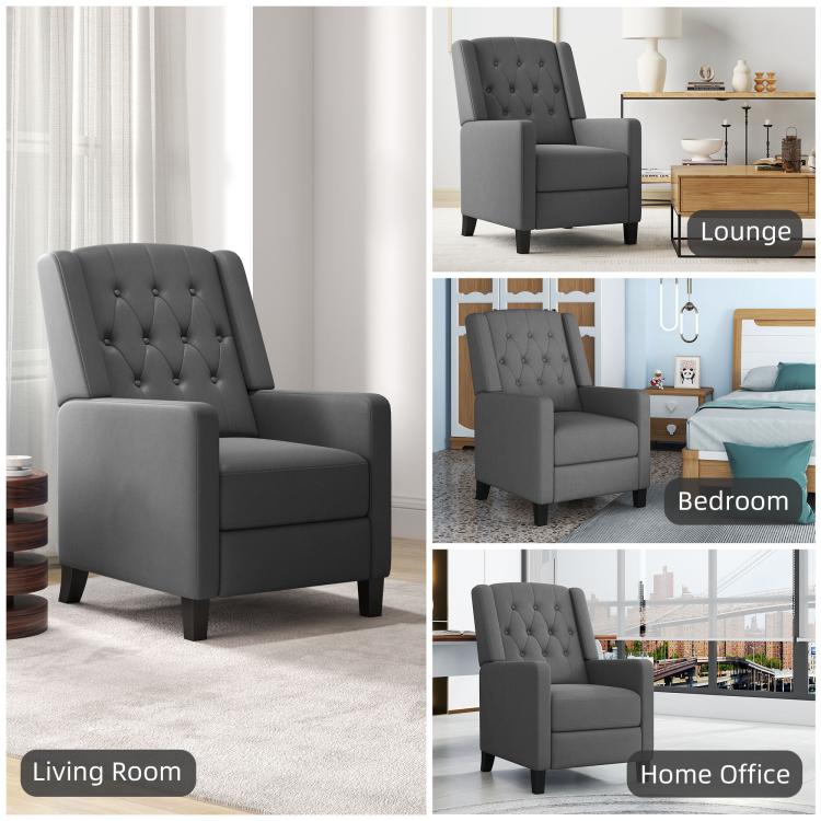 Wingback Recliner Chair for Home Theater, Button Tufted Microfibre Cloth Reclining Armchair with Leg Rest, Deep Grey