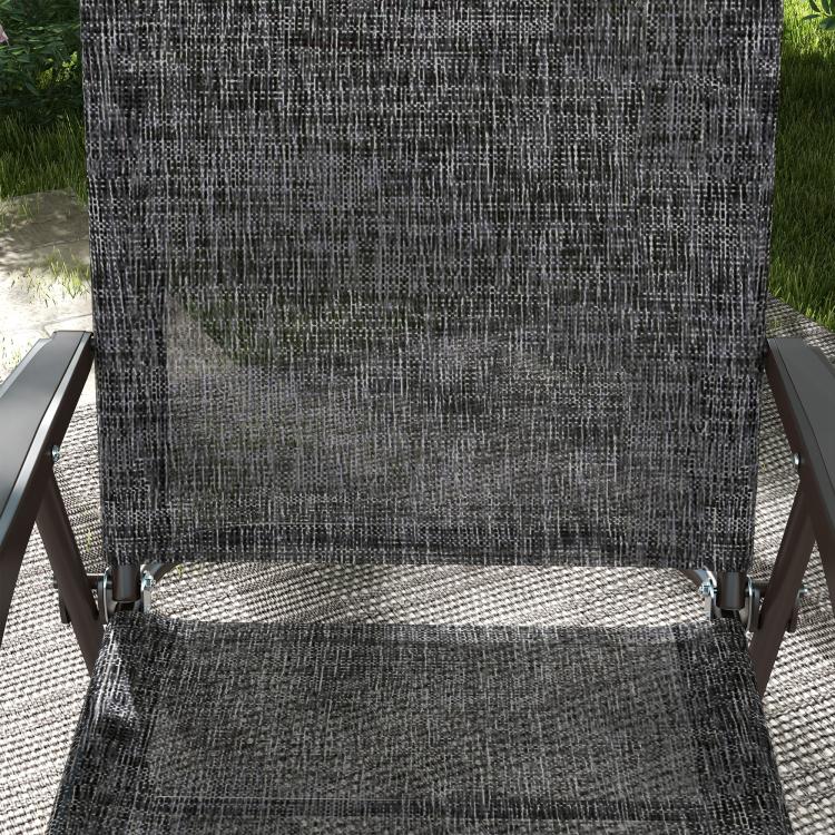 Set of Two Folding Garden Chairs, with Fabric Mesh Seats - Grey