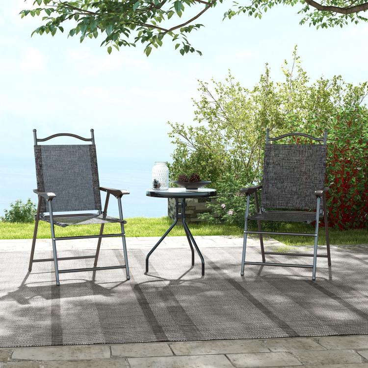 Set of Two Folding Garden Chairs, with Fabric Mesh Seats - Grey