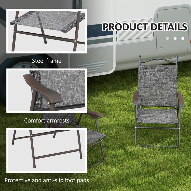 Set of Two Folding Garden Chairs, with Fabric Mesh Seats - Grey