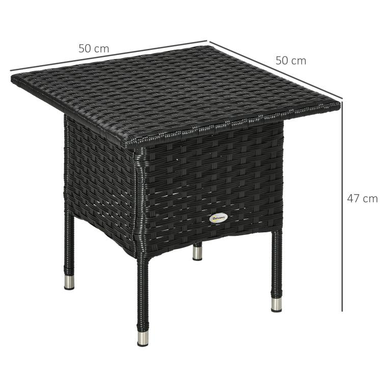 Rattan Side Table, Outdoor Coffee Table with Plastic Board Under the Full Woven Table Top for Patio, Garden, Balcony, Black