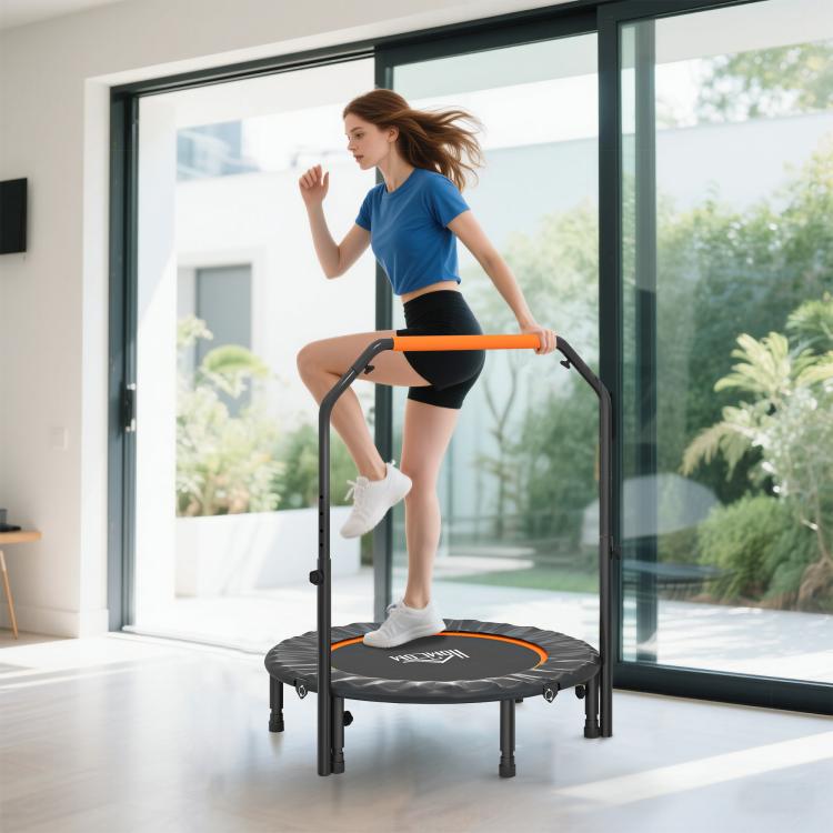 40 inch Foldable Mini Fitness Trampoline, with Adjustable Foam Handle, Orange