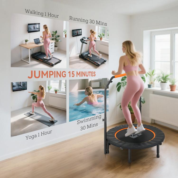 40 inch Foldable Mini Fitness Trampoline, with Adjustable Foam Handle, Orange