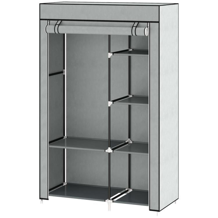 Fabric Wardrobe w/ Shelves Hanging Rail Foldable Wardrobe Light Grey