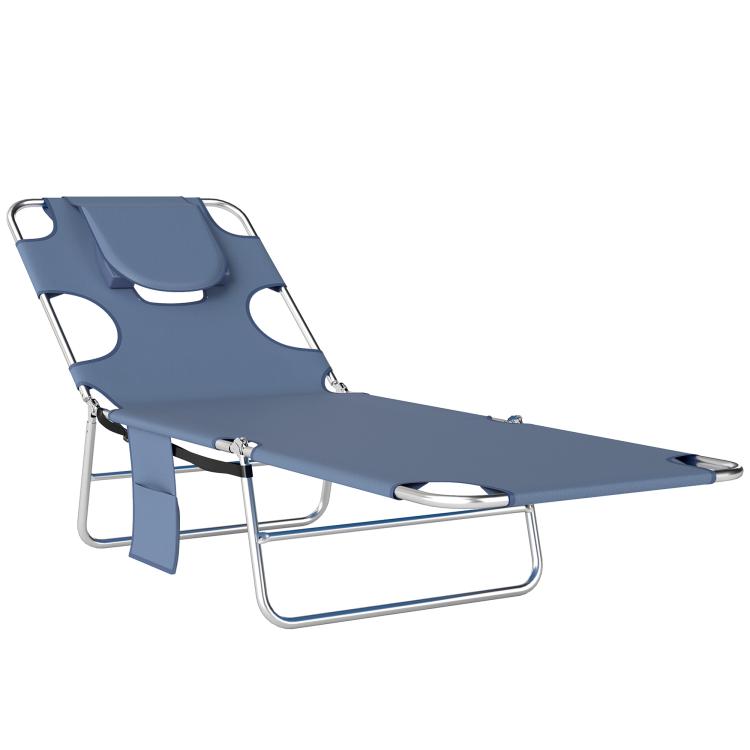 5-Position Adjustable Sun Lounger with Reading Hole and Side Pocket, Grey